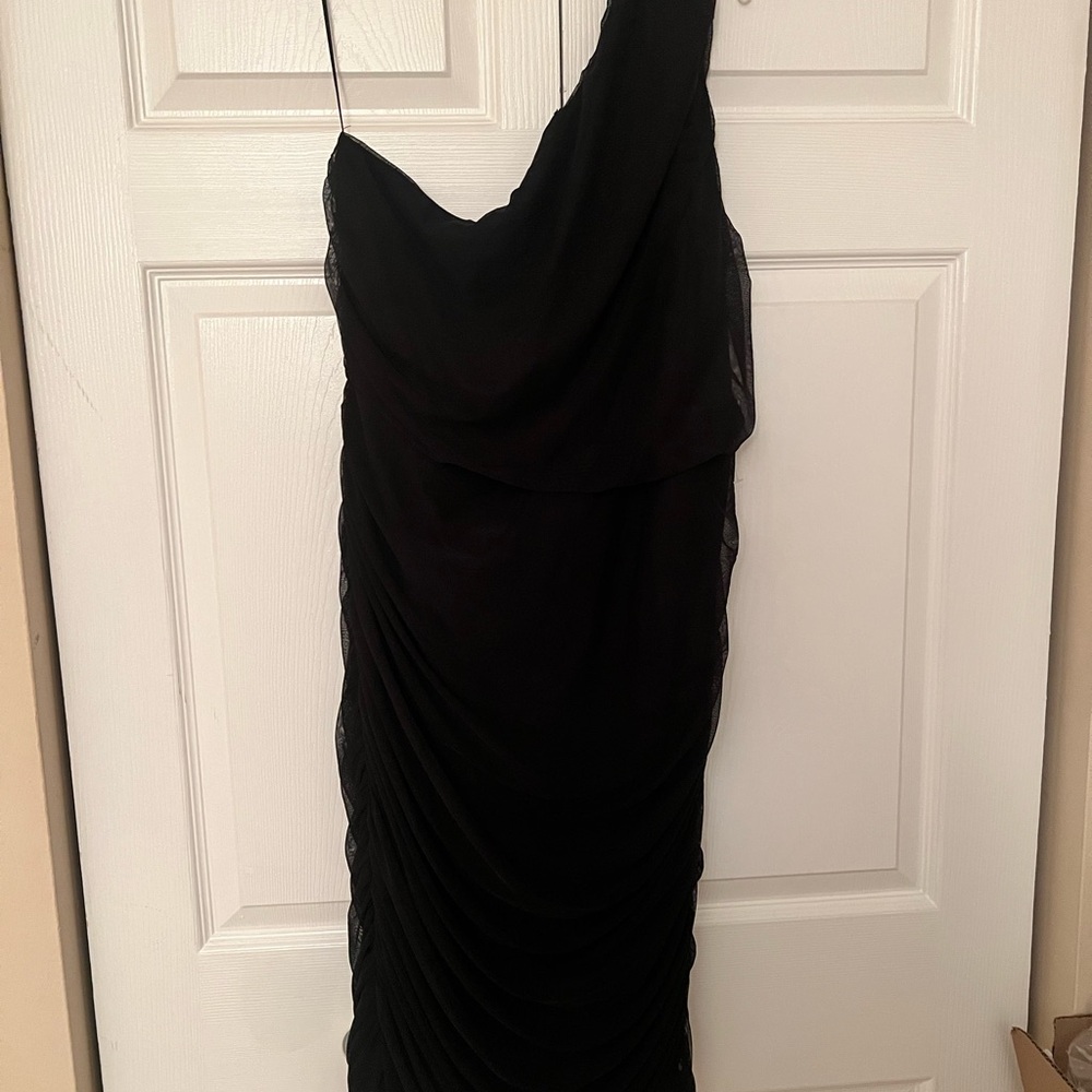 NWT Chic One-Shoulder Ruched Black Dress